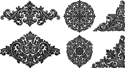 Baroque and rococo style ornate floral scrollwork and filigree elements © Sujit