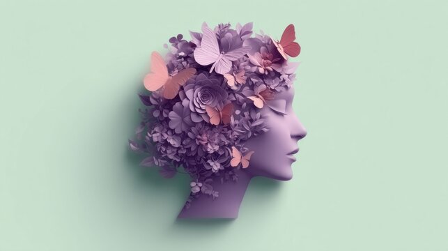 Floral head serene contemplation blossoming mindscape