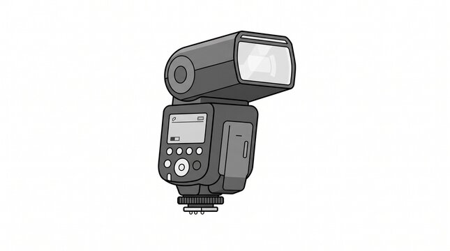 clipart illustration of a professional camera speedlight flash