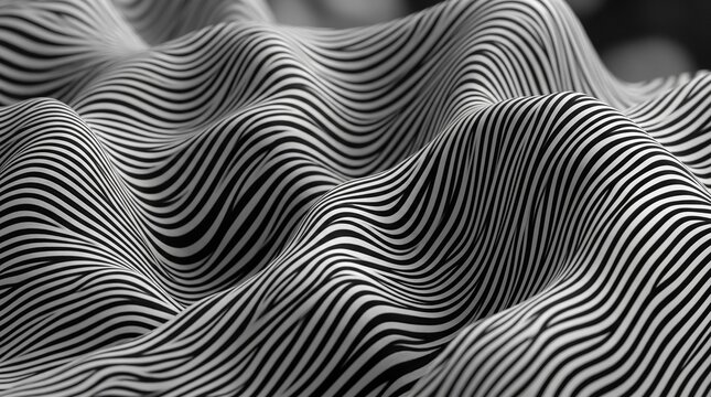 Abstract monochrome wavy pattern with black and white undulating stripes