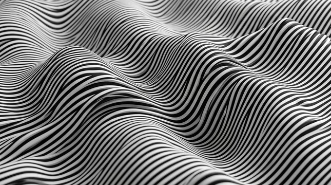 Abstract monochrome wavy pattern with black and white undulating stripes