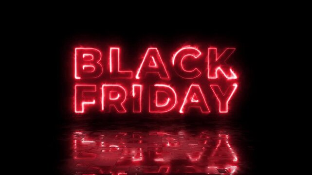 Black friday neon sign red glowing sale text with reflection for shopping promotion and discount advertising