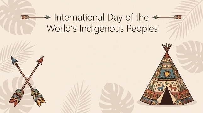 International day of the world's indigenous peoples concept with teepee and arrows, indigenous