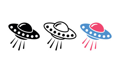 Three flying saucer ufos with different colors and designs © candysartistry