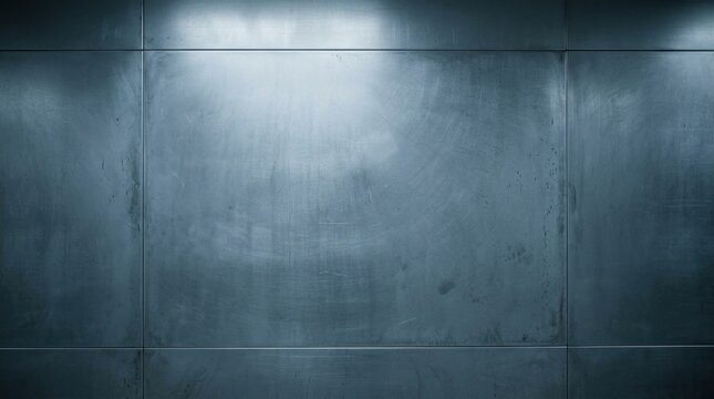 Industrial brushed metal wall panels with top spotlight illumination