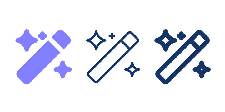 AI retouching icon vector. AI magic wand with sparkles vector glyph icon.