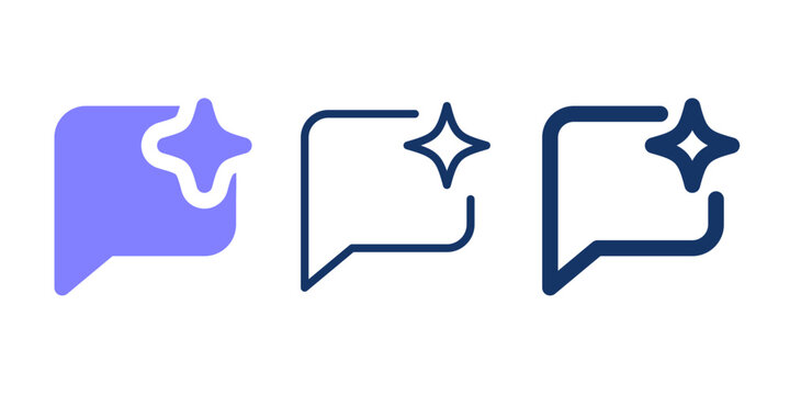 AI chatbot icon vector. AI bubble message with sparkles vector glyph icon.
