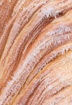 Frost on wood, close up