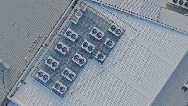 Aerial top down view of hvac units on a roof