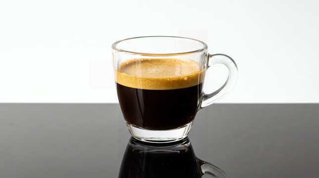 Hot Black Espresso Coffee in Clear Glass Cup
