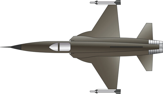 Top view vector illustration of a Northrop F-5E Tiger II fighter jet isolated on white background.