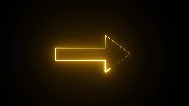 Glowing Golden Neon Right Arrow Animation on Black Background Loop