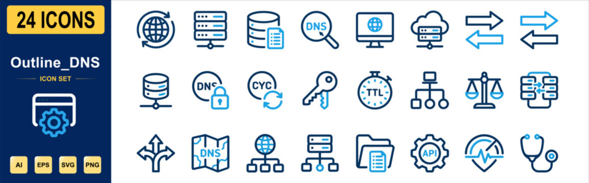 Outline dns set for network infrastructure and server management systems