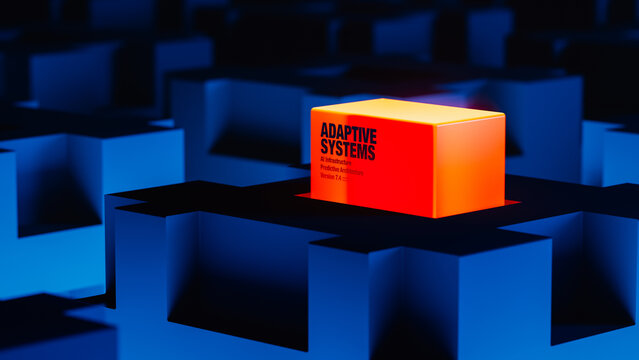 Glowing cube stands out in dark abstract technology background