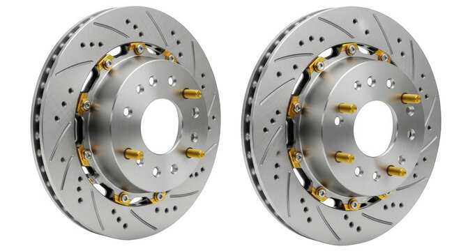 Two steel car brake discs isolated on transparent background