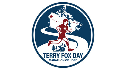 Fototapeta premium Terry Fox Day and Marathon Of Hope Emblem Vector Illustration With Canadian Landscape