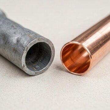 Comparison of different types of pipes used for plumbing and construction in a workshop setting during daylight