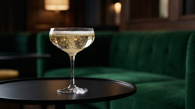 Elegant Champagne Coupe Glass with Sparkling Wine in Luxury Bar Setting