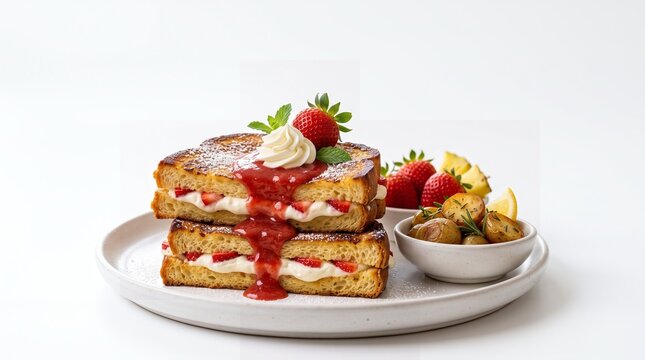 Gourmet Strawberry Stuffed French Toast with Fresh Fruit Breakfast Plate