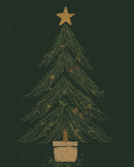 Minimalist Christmas tree illustration with gold star