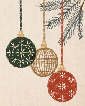Festive Christmas decoration illustration with baubles