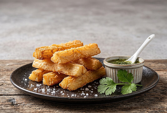 Fried cassava with green sauce