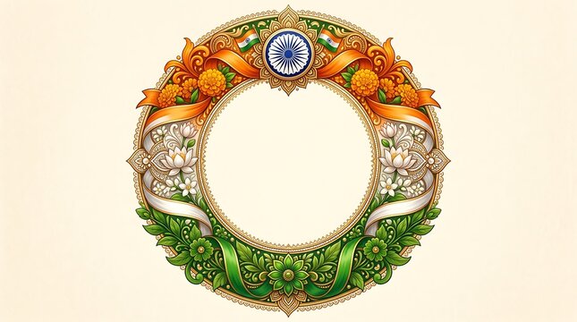 Decorative floral wreath with indian tricolor theme for a happy independence day celebration background