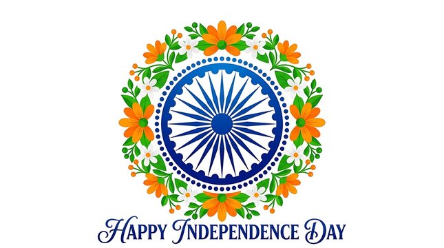Decorative floral mandala with ashoka chakra for celebrating happy independence day of india