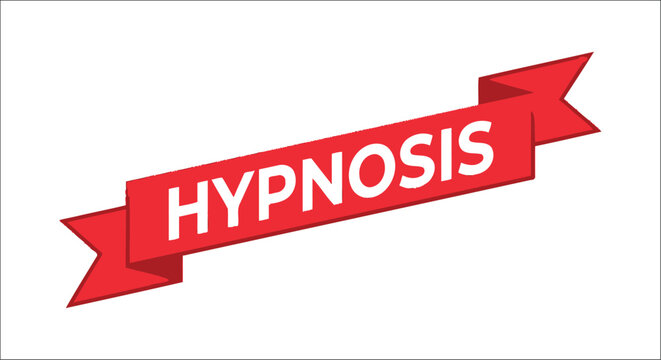 Red ribbon banner with the word hypnosis a flat vector illustration on a white background hypnotism suggestion