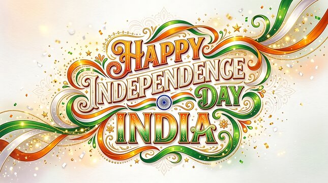 Artistic calligraphy design for happy independence day india celebration with tricolor watercolor splashes