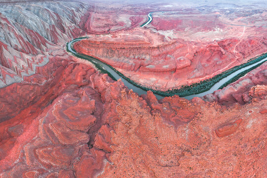 Aerial view of Rio San Juan winding through Utah canyon