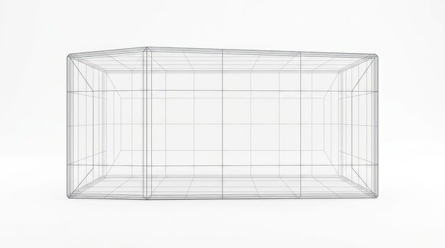 Wireframe box structure representing digital space and architecture