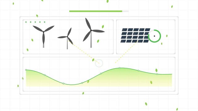 Renewable energy dashboard with wind turbines and solar panels