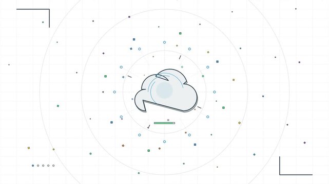 Cloud computing icon with data nodes on white background