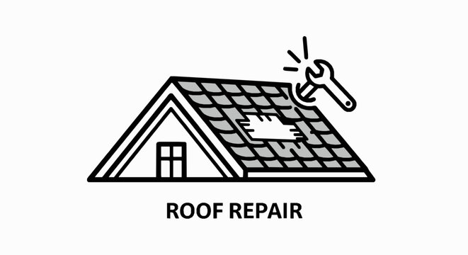 Minimalist house roofing maintenance symbol featuring wrench tool icon for professional construction service branding needs