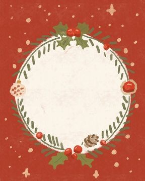 Festive Christmas frame illustration with holly and berries