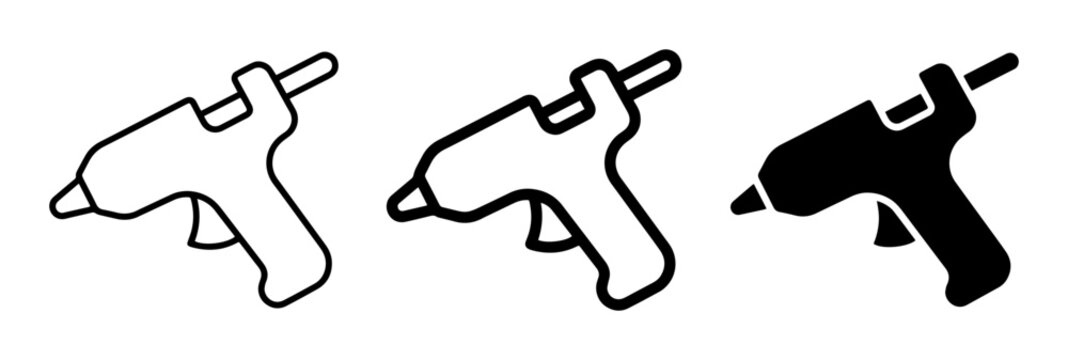 Hot glue gun silhouette icons, crafting tool set, solid black style