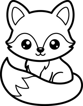 Cute little fox character line art illustration for a kids coloring book page with simple black and white design