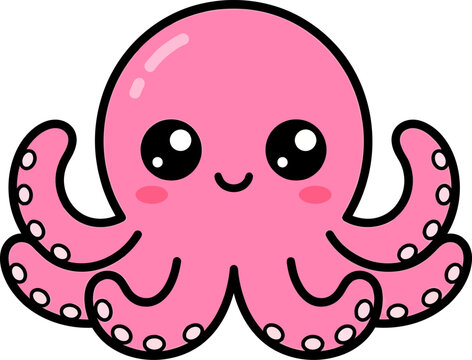 Cute cartoon octopus character for a kids coloring book page with simple lines and friendly sea animal design