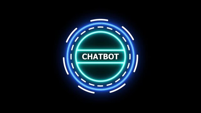 Futuristic glowing chatbot neon sign circular tech digital interface modern business technology visual
