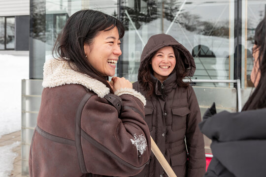 Team enjoying snow while working together