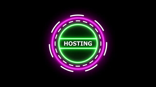 Modern neon glowing hosting circle dynamic digital animation highlighting web services technology
