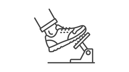 Obraz premium Minimalist vector graphic illustration showing a human foot pressing down on a mechanical car gas pedal