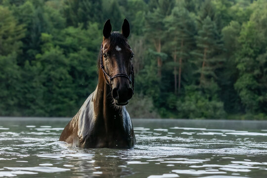 Pferd badet im See
