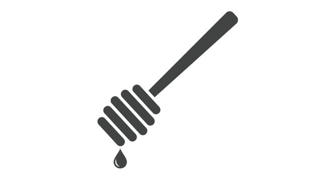 Minimalist vector graphic illustration of a wooden honey dipper tool featuring a single dripping drop