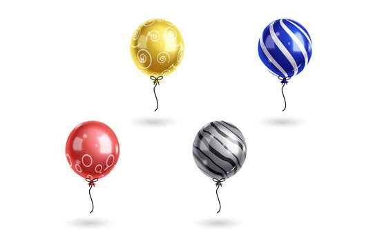 Four colorful balloons for celebration events on transparent background
