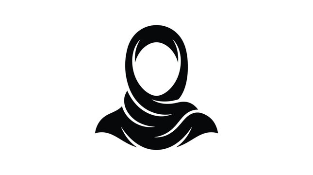 Minimalist vector graphic illustration of a woman wearing a black hijab isolated on white background