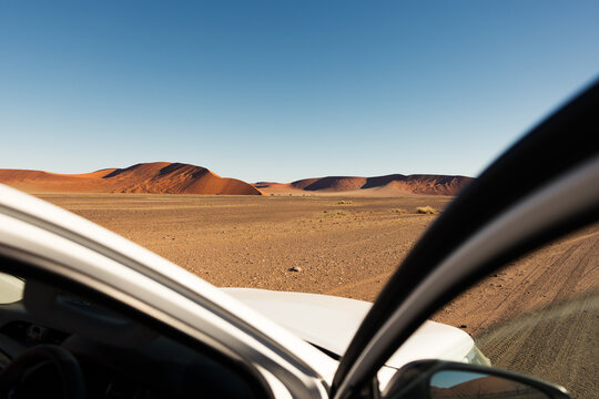 Road trip through Sossusvlei desert landscape