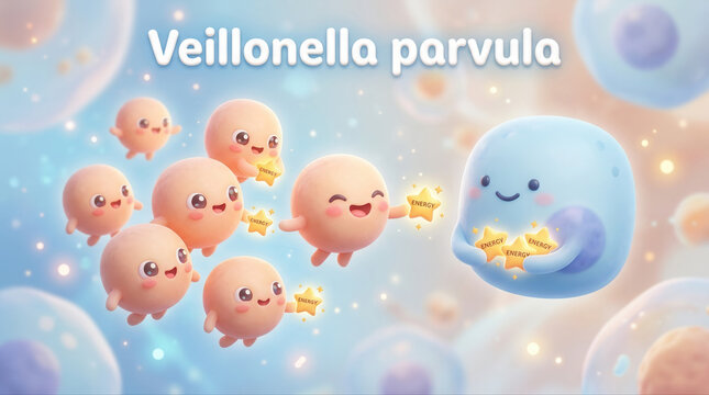 Illustration of friendly microbes like veillonella parvula supporting gut health and maintaining probiotic balance