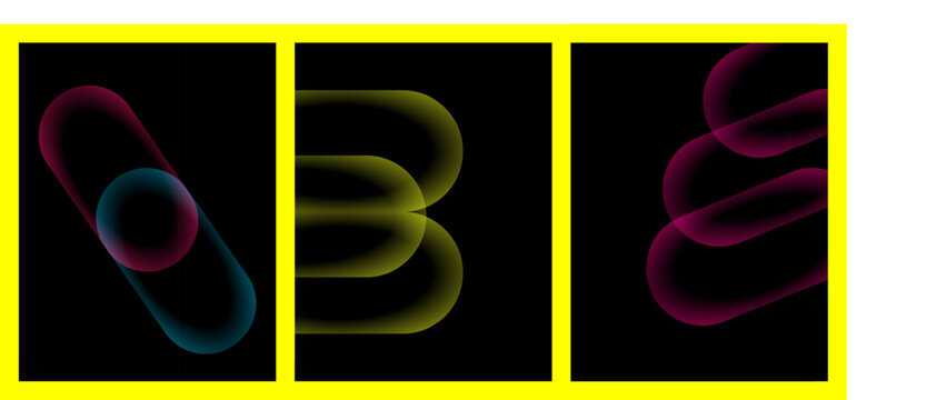 Abstract neon shapes on black background. Modern glowing geometric design elements.